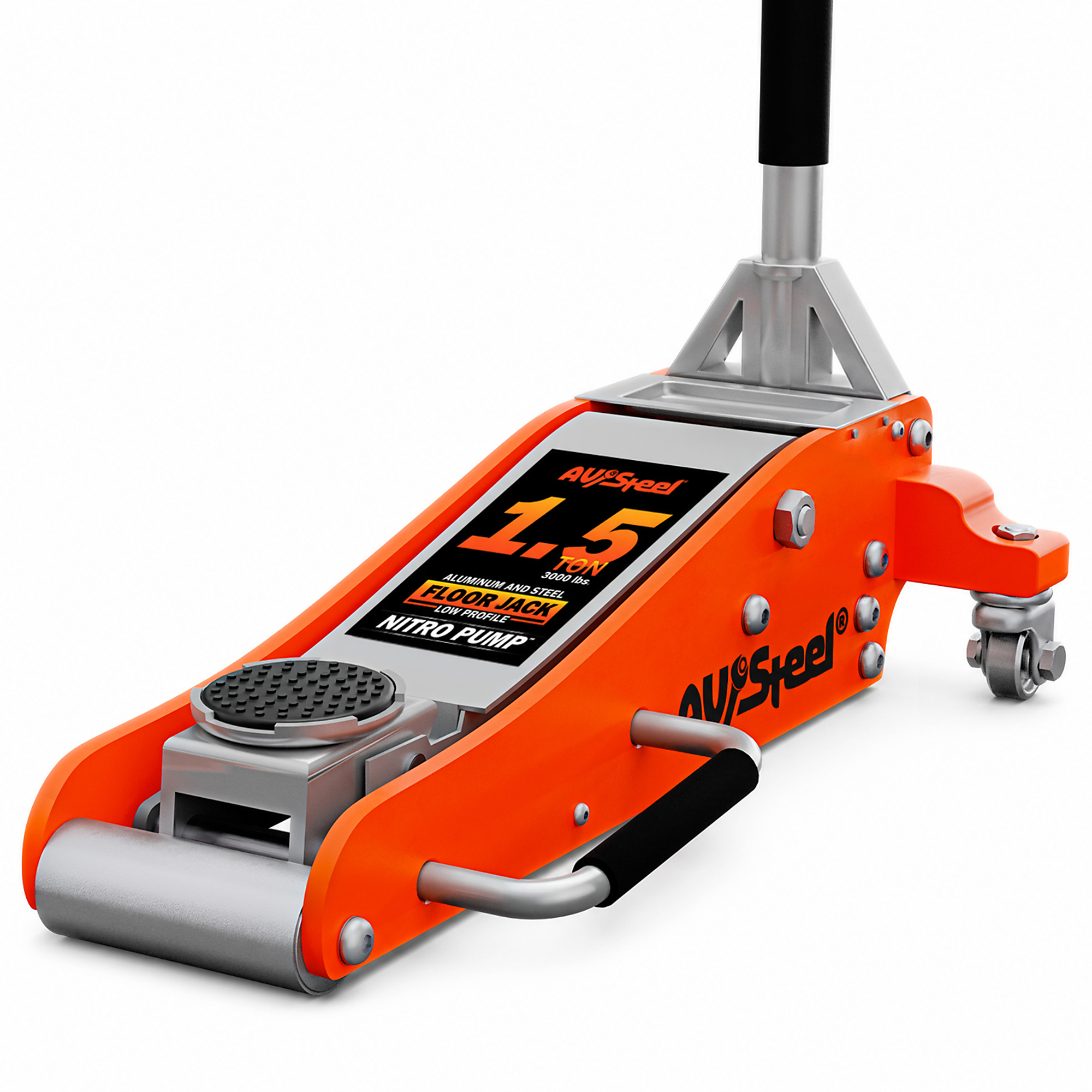 Aluminum and Steel Low Profile Floor Jack 1.5 Ton with Dual Piston Pump Lifting Range 3-1/8in to 14in, Model# AV-152FH